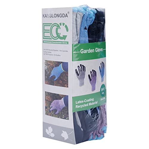 Kanglongda 7 Pairs Women Gardening Gloves, En388 2131X Outdoor Protective Work Gloves With Breathable Micro-Foam Coating For Gardening, General Purpose, Courtyard, 3 Purple + 3Blue +1 Grey #TOP4