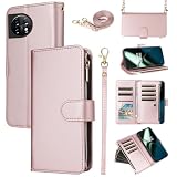 Picture of Furill Wallet Case for OnePlus 11 5G Wallet Cover with Shoulder Strap Flip Zipper Purse Card Holder Slots Protector Stand Cell Accessories Phone Cover One Plus11 1 Plus 1plus11 One+ 1+ Girls Pink