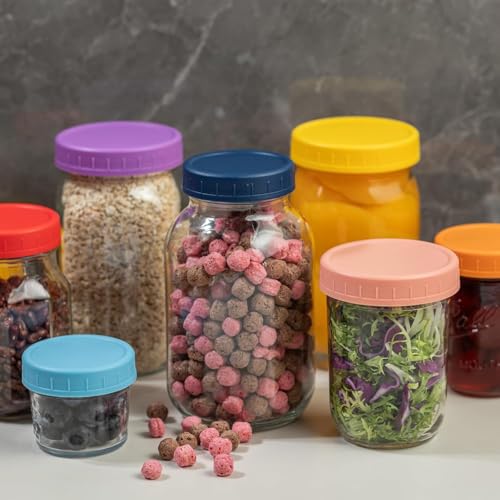 24PCS Colored Plastic Mason Jar Lids with Silicone Gaskets, BetterJonny 12 Wide Mouth & 12 Regular Mouth, 86mm &70mm, Leak Proof Reusable Canning Lids Food Storage Caps by BetterJonny - Image 7