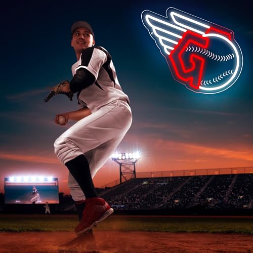 Image of Baseball Neon Sign for Wall Decor Clevelan Team Neon Light for Man Cave Dimmable Led Sign for Bedroom Birthday Gifts for Baseball Fans Neon Sign 5V USB Powered Size14.5 * 12.5IN(ZYLD270)