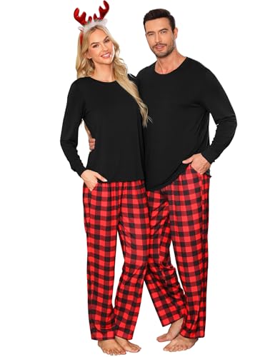 LecGee Matching Christmas Pajamas for Couples Long Sleeve Family Sleepwear Women Buffalo Plaid Pjs...