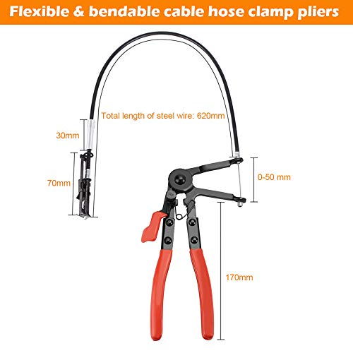 Favengo Schlauchklemmenzangen Schlauchschellenzange KFZ Schlauchschelle Flexible Spezial Schlauchklemmen Zange Werkzeug Federbandschellenzange Mit Drahtwelle HeizöL Wasserschlauch 620 mm fur Auto