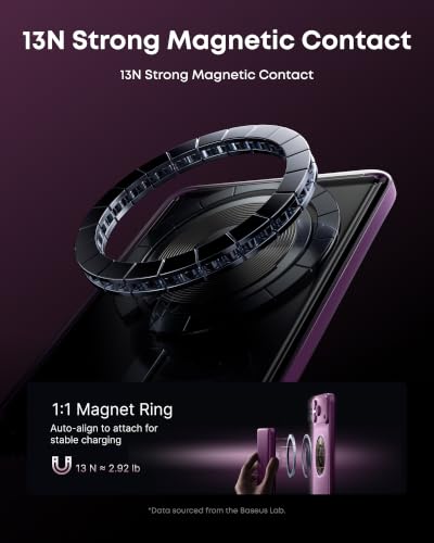Image of Baseus Picogo AM52 MagSafe Power Bank, Qi2.2 25W 10,000mAh Magnetic Portable Charger, 0.6 inch Slim Built-in 45W USB-C Cable, Alloy Fast Charging Wireless Battery Pack for iPhone 17 /16 /15 /14 /13 /12 Only