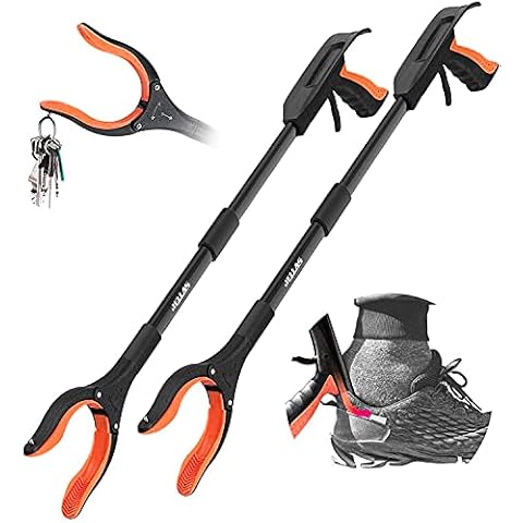 Jellas 2-Pack 32 Inch Grabber Reacher Tool with Magnetic Tip, Reacher Grabber with 360 Degrees Rotating Jaw, Grabber with Shoehorn for Elderly, Trash Picker Tool for Outdoor & Indoor (Orange) Cover