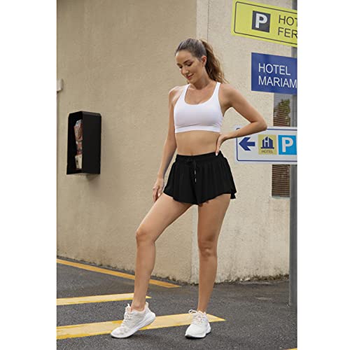 flowy athletic shorts for women running tennis butterfly shorts girls 2-in-1 double layer quick-drying comfy shorts