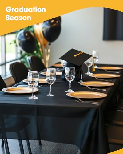 Image of Niuara Black Plastic Table Cloth - 4 Pack 54 inch x 108 inch Rectangle Disposable Tablecloths for 6FT Tables, Table Cover for Party, Holiday & Gathering Use