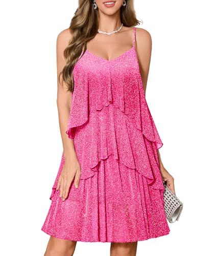 Image of DRESSTELLS Women's Cocktail Ruffle Tiered Dresses, Formal Wedding Guest Graduation Party Mini Dress