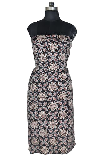 Image of Ethnics of Kutch Womens's Ajrakh Modal Silk Natural Dye Hand Block Print Unstitched Kurta Fabric