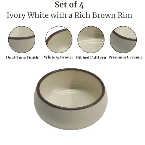 Image of Freakway Ceramic Bowls Set of 4, 150 ML, Cream with Brown Rim