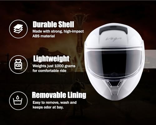 Image of Vega Ranger Full Face Motorcycle Helmet with Lightweight Shell, Comfortable Liner, Shock-Absorbing Interior, Ventilated Fit, Aerodynamic Build, and Trendy White Finish White L