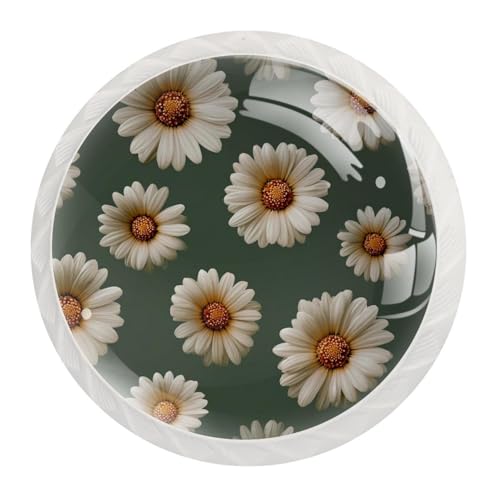 12 pomos de armario sin costuras con diseño de margaritas sobre fondo verde salvia, tiradores redondos de cristal para cajones y armarios de cocina, 1.38 x 1.1 pulgadas