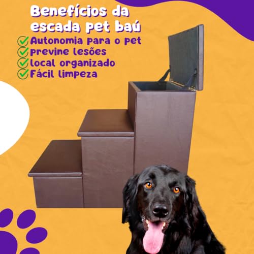 Hierarquia baú pet 3 degraus em madeira e escadinha cachorro e gato(MARROM CAFÉ)