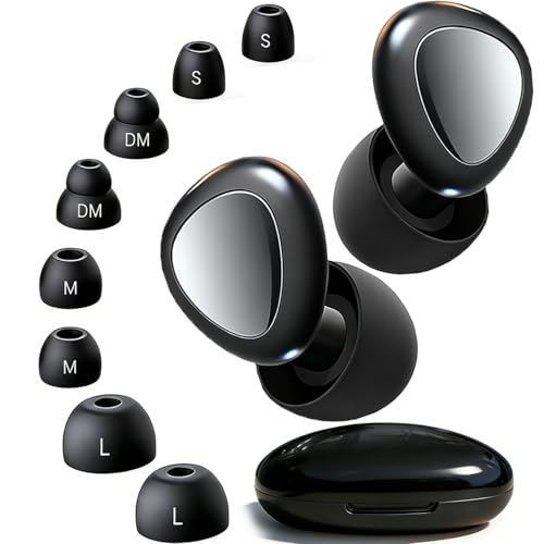 【眠りを変える】耳栓 睡眠用 ノイズキャンセリング 側寝・寝返りも快適｜移動・集中・いびき・聴力保護に最適｜洗える＆繰り返し使える 4サイズ ケース (Black, イヤーピース4サイズ付)