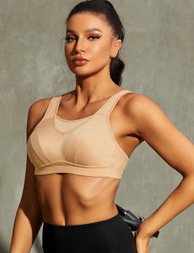 Wingslove High Impact Sports Bras for Women Plus Size Non Padded Wirefree Workout Bra Bounce Control (Cream Nude, 48DDD)