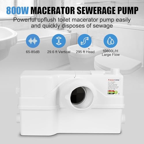 Image of Sink Sewerage Pump 800W, Macerating Toilet Pump 10800 L /h Flow, 29.5ft /9m Head for Basement Upflush Toilet, Macerator Sewerage Sump Pump System With 3 Water Inlets For Bathtub, Laundry And Sink