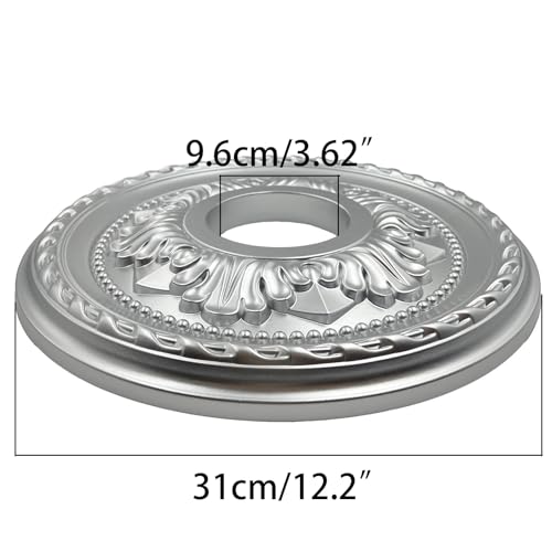 Image of Ceiling Medallion for Light Fixtures Ceiling Fan Medallion Ceiling Light Cover Plate Home Lighting Ceiling Medallions 12 inch OD x 3.6 inch ID(Silver)
