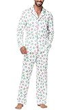 Arankhiger Christmas Vacation Costume for Men's Classic Clarak Dinosaur White Loungewear Button UP Pjs Set L