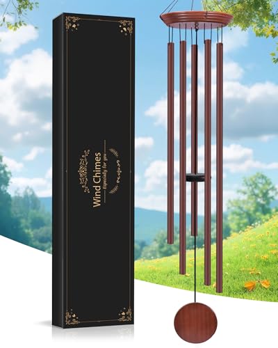 Toodour 60" Extra Large Memorial Wind Chimes for Outside, Deep Tone Wind Chimes with 6 Heavy Tubes, Unique Sympathy Wind Chime for Outdoor Garden Patio Yard Lawn - Brown