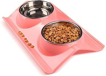 Emily Pets 2 in 1 Food and Water Bowl for Cat, Puppy and Small and Medium Dog (Pink)