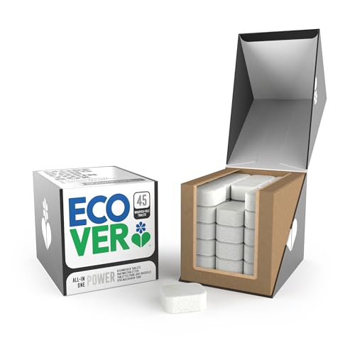 Ecover Spülmaschinentabs Power, mit Geschirrspülsalz und Klarspüler, kraftvolle Reinigung, Mandarinen- und Zitronengrasduft, 45 Tabs Packung
