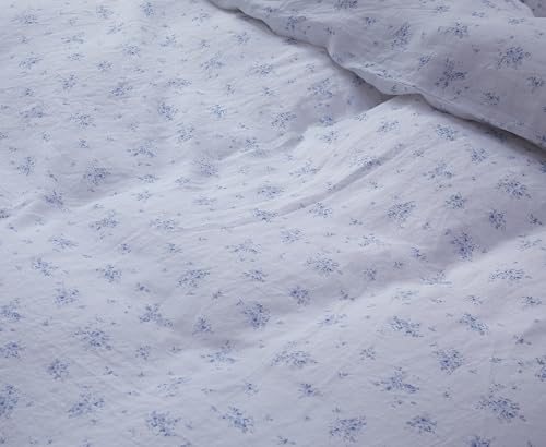 AORISSI 100% French Flax Linen Duvet Cover Set King Size, 3pcs Comforter Digital Botanical Printed Rose Farmhouse Floral Bedding with Button Closure and 8 Corner Ties(Blue Rose, King) — view 6