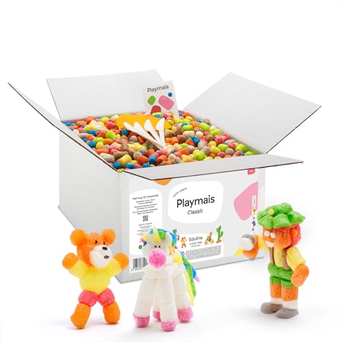 Playmais Eduline 2000| 2000 Playmais Teile | Bastelset | natürliches Spielzeug | 4 Schwämmchen, 4 Bastelmesser