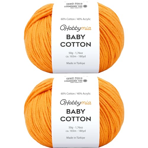 Image of Baby Cotton Blend Yarn - Soft Sport Weight Yarn for Crochet & Amigurumi - 50g /180yds - 60% Cotton 40% Acrylic - Ideal for Baby & Knitting Proj.(Apricot, 2 Balls)