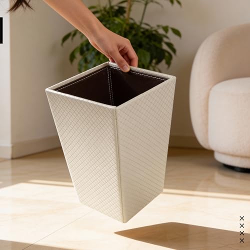 Image of Encasa XO Leather Dustbin for Home | 11 L (22x30 cm)(Large) Waste Bin for Bedroom, Washrooms, Kitchens Office, Hotel | Noise free, Floor Safe Trash Can | Textured Leather Garbage Bin - Cream