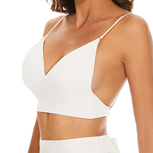 Image of Strappy Low Back Bra for Women Deep V Low Cut Backless Bralette Multiway Convertible Straps Halter Bra