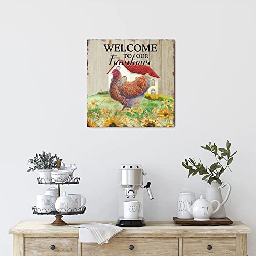 Panneau en bois coq rouge décoration murale cuisine rustique