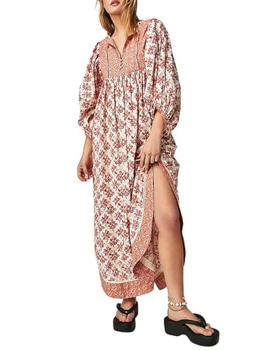 Damen-Kleid mit Knopfleiste vorne und seitlichem Schlitz, Blumendruck, Trägerkleid, Strand-Resort-Kleid, Cremefarben, S