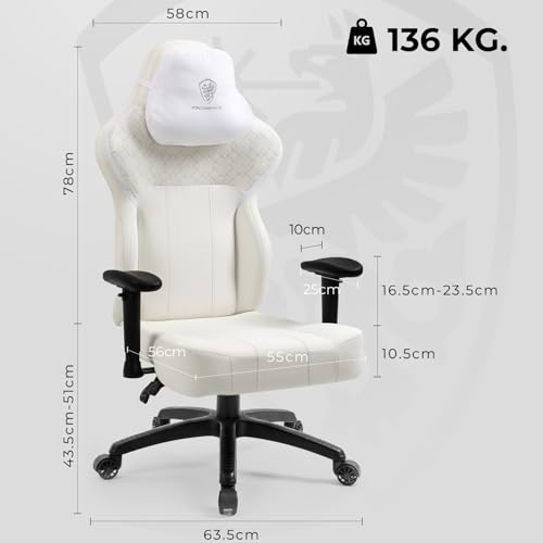 Sedia da gioco con pelle PU, sartoriale da gioco, per persone pesanti, ergonomica, inclinabile, per computer, grande e grande ufficio, con schienale alto (bianco) - Sedia gaming - Immagine 1