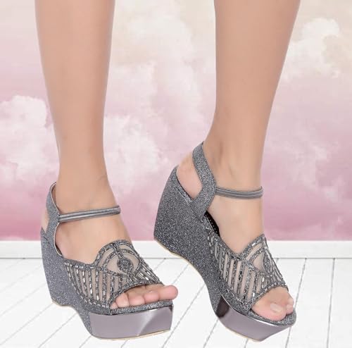 Image of Action Women's Glitter Platform Sandals| Block Heel|Cross-Strap Design with Ankle Strap| Bronze