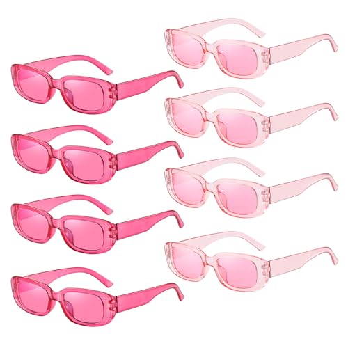 Pibupibu 8 Pack Hotpink Pink Rectangle Sunglasses Bulk for Women Retro Y2k Fun Party Glasses Set