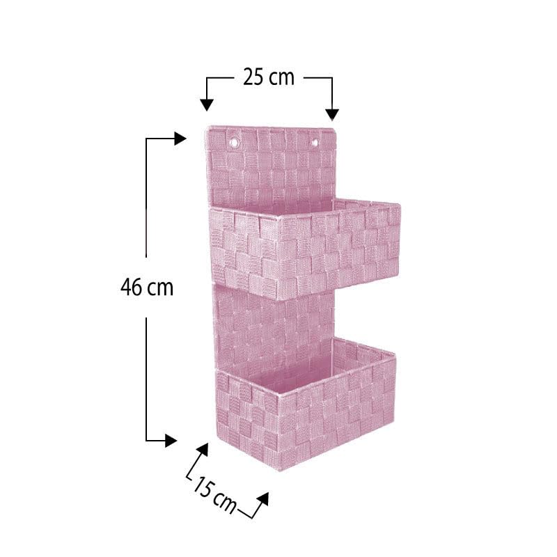 VIRSUS 1 Portaoggetti in Tessuto 1630, Trama intrecciata a 2 Piani, misura 25x15x46 cm, Tasche portatutto, occhielli per sostegno a parete, mensola per accessori bagno Vari Colori (rosa shabby)