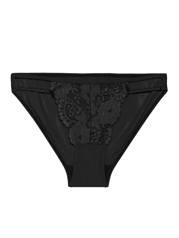 Image of Clovia Women's Lace Low Waist Bikini Panty with Cage Detailing in Black