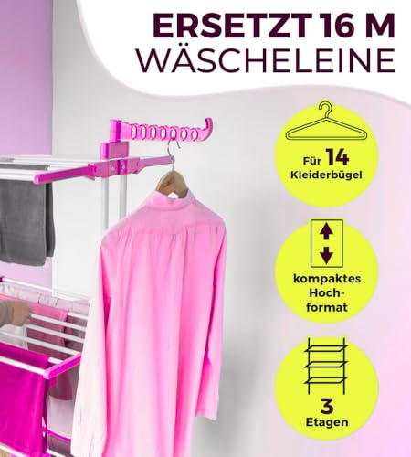 winder home | Wäscheständer Turm 4 Ebenen Klappbar | Turmwäscheständer Ausziehbar mit Seitenflügeln | Wäscheturm für Balkon, Wohnung & Garten | Wäschetrockner 75 × 50 × 170 cm Rosa