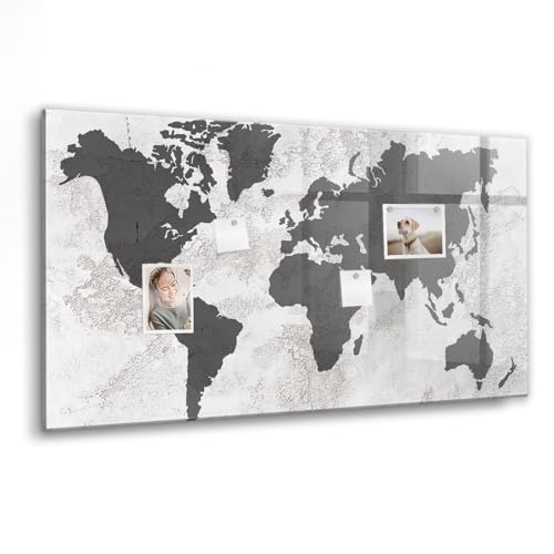 Tableau blanc en verre magnétique tableau effaçable carte du monde béton