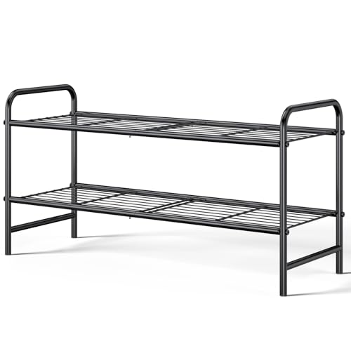 Image of Kitsure Shoe Rack - Stainless Steel Shoe Organizer, Sturdy Shoe Rack for Closet and Front Door Entrance, Free Standing Shoe Shelf, Closet Organizers and Storage, 25.6 inch Wide - 2 Tier, Black