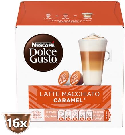 Nescafe Dolce Gusto Latte Macchiato Caramel 16 Capsule (8 Coffee Creamer + 8 Coffee), 145.6g