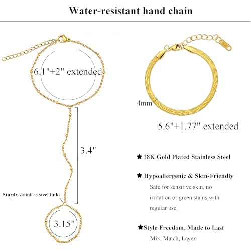 Stainless Steel Hand Chain Bracelet 18K Gold Plated Waterproof Ring Bracelet Hand Chain Adjustable Finger Ring Bracelets for Women Trendy Jewelry 5