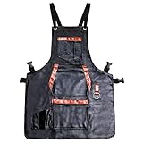FORGICA Professional PU Leather chef Apron for Men, Hair Cutting Hairdressing mens Aprons for Women Cape for Salon Hairstylist - Barber accessories- Adjustable with 8 pockets -Black