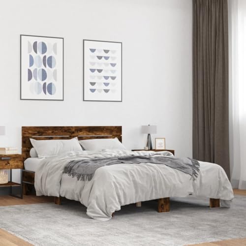 UJCHVHN Marco de cama sin colchón, roble ahumado, 135 x 190 cm, camas dobles y accesorios, camas y marcos de cama