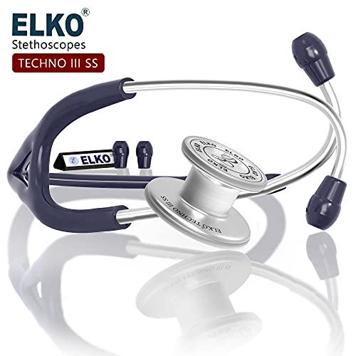 Image of ELKO EL-170 TECHNO III SS Stainless Steel Acoustic Stethoscope | Adult & Pediatric Stethoscope With Double Sided Chestpiece | Two-Way PVC Tubing | Doctors & Medical Students (Blue)