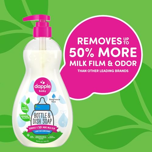 Image of Dapple Baby Fragrance-Free Foaming Bottle & Dish Spray - (4 Pack) 16.9 fl oz - Plant-Powered Cleaner for Baby Bottles, Pump Parts, and Sippy Cups - Includes 1 Pump