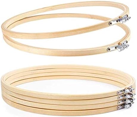 WOWOSS 6 Pieces 10 Inch Embroidery Hoops Wooden Round Adjustable Bamboo Circle Cross Stitch Hoop Ring Bulk for Embroidery and Cross Stitch Art Craft Handy Sewing