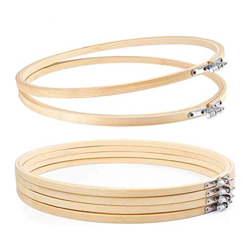 WOWOSS 6 Pieces 10 Inch Embroidery Hoops Wooden Round Adjustable Bamboo Circle Cross Stitch Hoop Ring Bulk for Embroidery and Cross Stitch Art Craft Handy Sewing