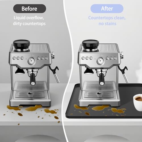 Mritrit Silicone Coffee Machine Mat, 18x11in with Elevated Edges, Non-Slip Kitchen Surface Protector for Automatic Coffee Makers, Black - Image 4