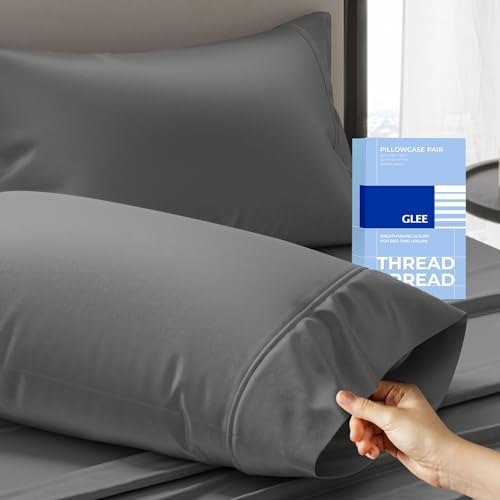 THREAD SPREAD 100% Cotton Pillow Cases Queen Size Set of 2 - Luxury 400 Thread Count Queen Pillow Cases (Dark Grey), Soft Cooling Breathable Hotel Cotton Pillowcases, Fits Standard Pillows
