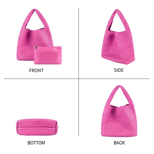 Image of Woven Tote Bag for Women with Purse, Vegan Leather Hobo Bags Large Handmade Underarm Shoulder Bag